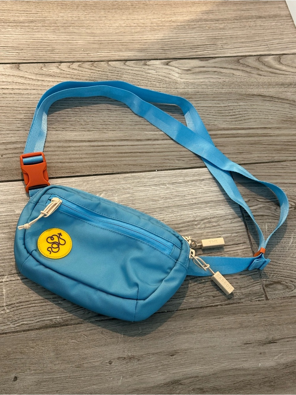 Baboon The Moon Blue Crossbody Bag with Yellow Interior